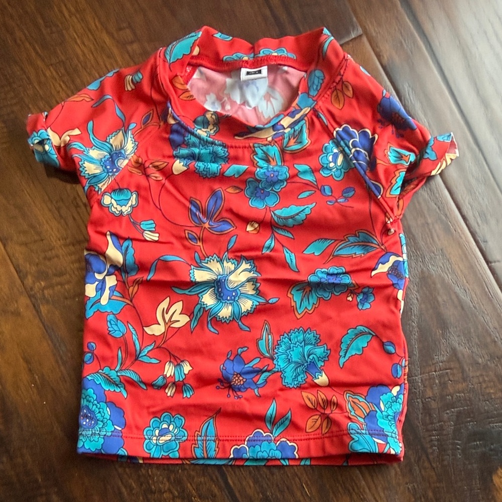 Janie and Jack Red Floral Kids Swim Rashguard